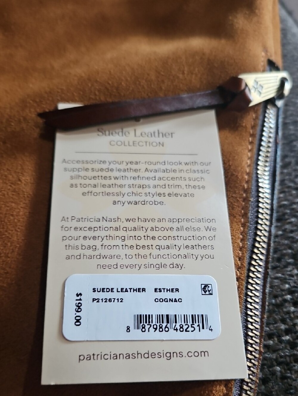Patricia Nash Cognac Brown Suede Hobo Shoulder Bag With Leather Strap. NWT - Picture 11 of 11